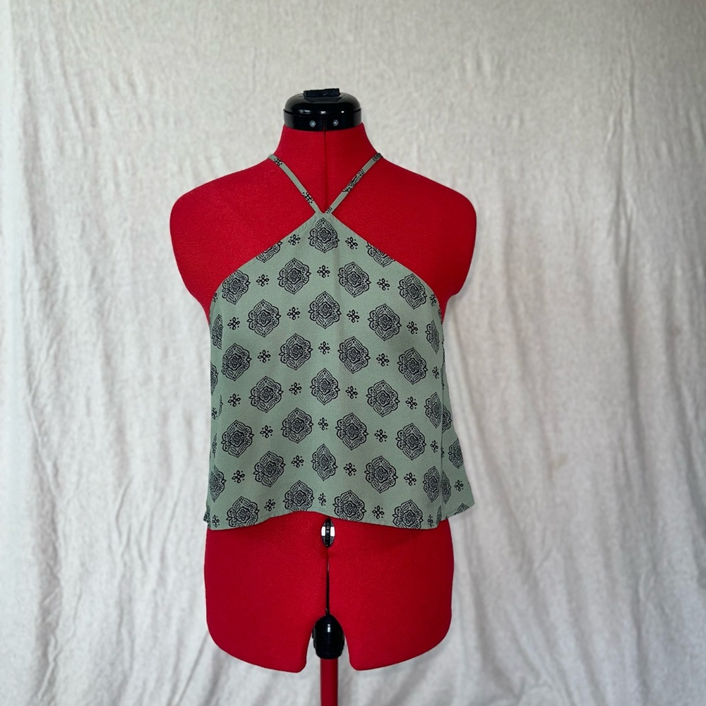 Stylish Green Patterned Halter Top